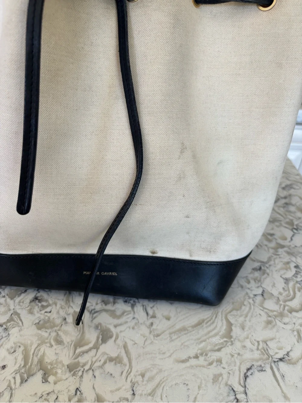 Mansur Gabriel Canvas Bucket Bag - Cream with Black Trim - Picture 2 of 11